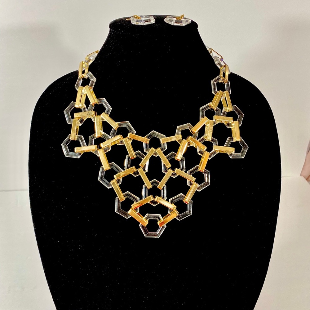Clear & Gold Art Deco Necklace Set